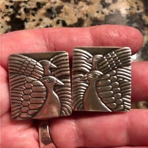 VTG Laurel Burch Moondoves Original Art Silver Square Pierced Stud Earrings